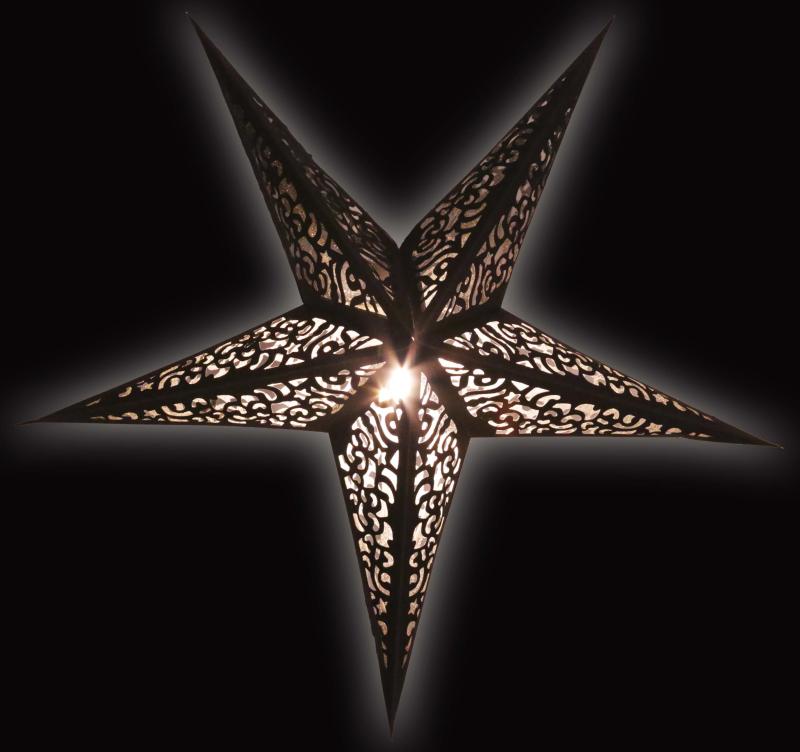Baby Kala Black / Silverglitter - Foldable glowing Paperstar with 5 points, 40 cm